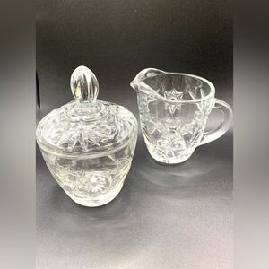 Star of David Anchor Hocking Prescut Clear Glass Creamer and Sugar Bowl Vintage